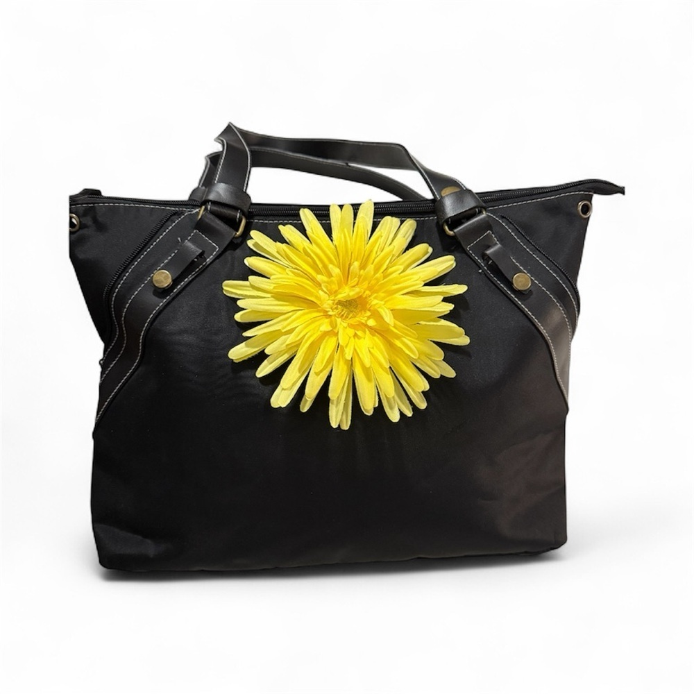 Vera Bradley Black Nylon Tote Yellow Flower Accent
